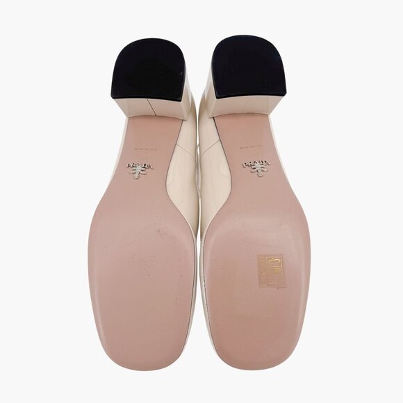 Prada Decolette Triangle Logo Mary Jane Pumps Size 40 US 10 Beige White Low Heel - Picture 3 of 14